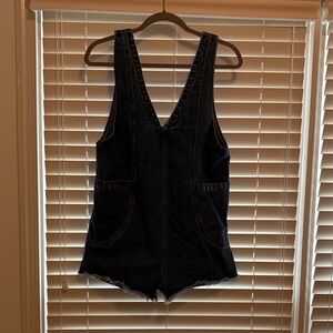 Denim V-Neck Romper Dress - Black